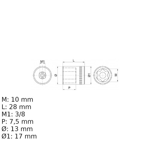 Soquete hexalobular E10 encaixe 3/8