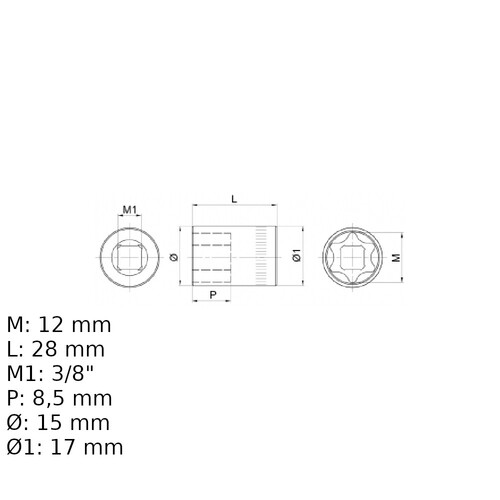 Soquete hexalobular E14 encaixe 3/8