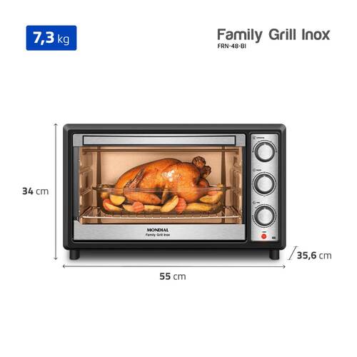 Forno elétrico 1800W 48L 3 pontos de aquecimento Family Grill Inox - FRN-48-BI 110V Forno elétrico 1800W 48L 3 pontos de aquecimento Family Grill Inox - FRN-48-BI 110V