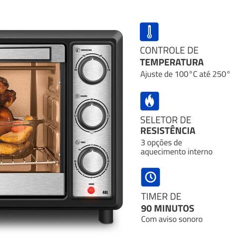 Forno elétrico 1800W 48L 3 pontos de aquecimento Family Grill Inox - FRN-48-BI 110V Forno elétrico 1800W 48L 3 pontos de aquecimento Family Grill Inox - FRN-48-BI 110V