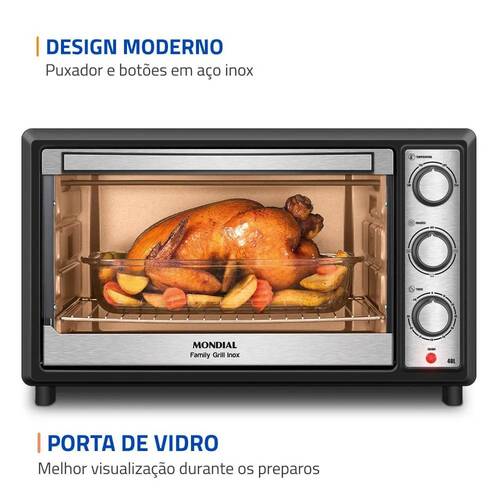 Forno elétrico 1800W 48L 3 pontos de aquecimento Family Grill Inox - FRN-48-BI 110V Forno elétrico 1800W 48L 3 pontos de aquecimento Family Grill Inox - FRN-48-BI 110V