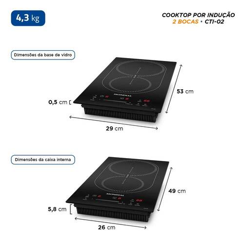 Cooktop de indu��o 2 bocas 3500W display digital touch - CTI-02  220V