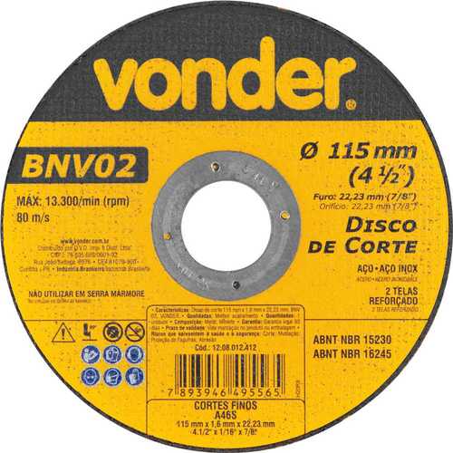 Disco de corte 180 x 1,6 x 22,23 mm - BNV 02