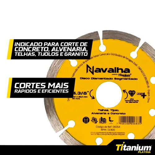 Disco diamantado segmentado 110 mm para concreto - 6054