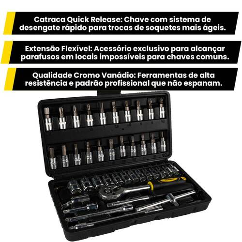 Jogo de soquete sextavado 4 a 14 mm encaixe 1/4