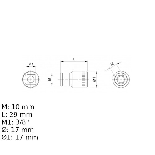 Soquete sextavado 10 mm encaixe 3/8