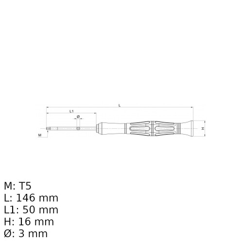 Chave hexalobular reta T5 com cabo - BW1257TX