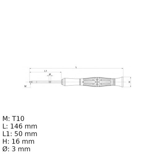 Chave hexalobular reta T10 com cabo - BW1257TX