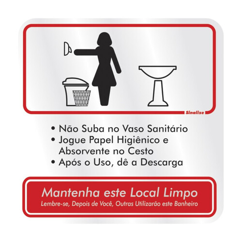 Placa sinalizadora educativa para Procedimento ao usar o Sanit�rio Feminino - 120AI