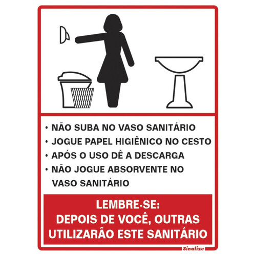 Placa sinalizadora educativa em poliestireno para Procedimento ao usar o Sanit�rio Feminino - 220AG