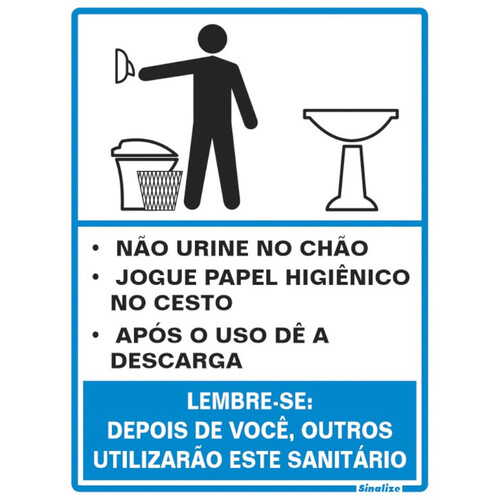 Placa sinalizadora educativa em poliestireno para Procedimento ao usar o Sanit�rio Masculino - 220AH