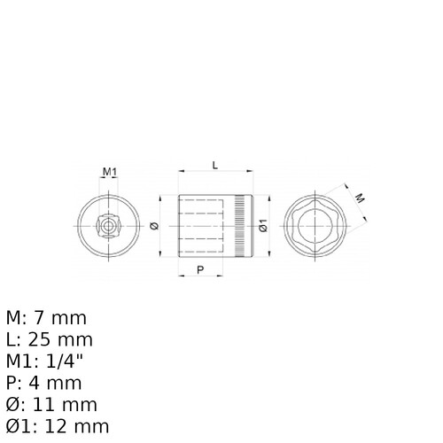 Soquete sextavado 7 mm encaixe 1/4