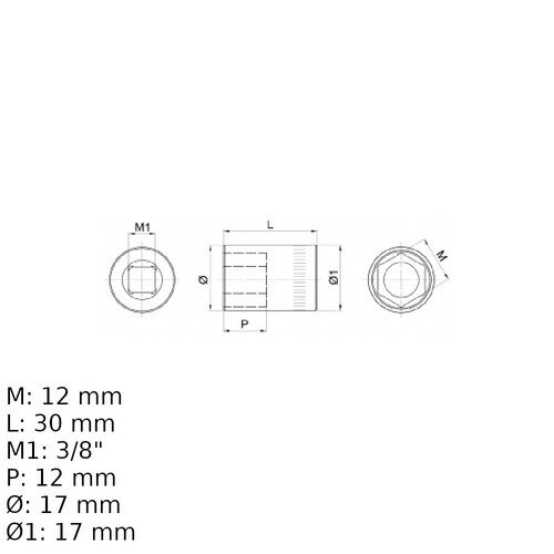 Soquete sextavado 12 mm encaixe 3/8