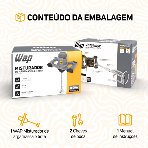 Misturador elétrico para argamassa e tintas 1800W velocidade variável - WF MA01 110V Misturador elétrico para argamassa e tintas 1800W velocidade variável - WF MA01 110V