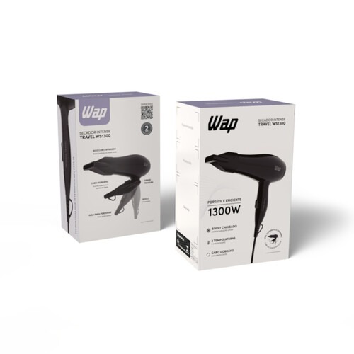 Secador de cabelo 1300W dobr�vel 2 temperaturas bivolt - Intense Travel WS1300  110V/220V