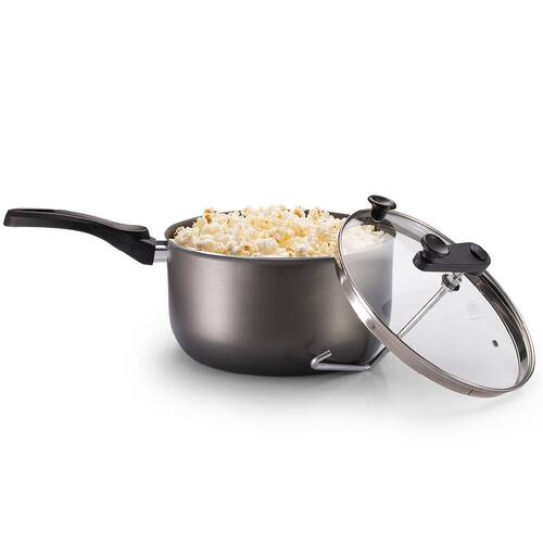 Pipoqueira antiaderente versátil 3,6L com tampa de vidro grafite - 8874 Pipoqueira antiaderente versátil 3,6L com tampa de vidro grafite - 8874