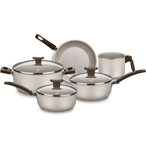 Jogo de panelas antiaderentes 5 peças baunilha Aurea - 1275 Jogo de panelas antiaderentes 5 peças baunilha Aurea - 1275