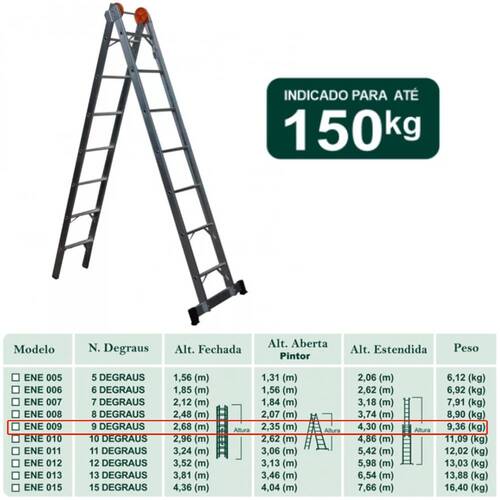 Escada de alum�nio extens�vel 2,68 x 4,30 m 2 x 9 degraus 3 em 1