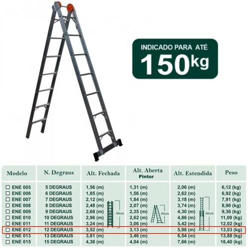 Escada de alum�nio extens�vel 3,52 x 5,98 m 2 x 12 degraus 3 em 1