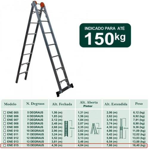 Escada de alumínio extensível 4,36 x 7,66 m 2 x 15 degraus 3 em 1 Escada de alumínio extensível 4,36 x 7,66 m 2 x 15 degraus 3 em 1
