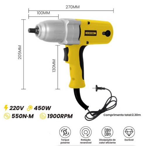 Chave de impacto 450W encaixe 1/2