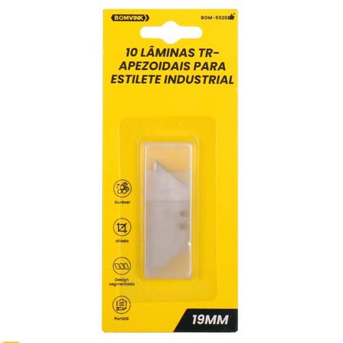 Lâmina para estilete trapezoidal 19 mm 10 peças - BOM-5920 Lâmina para estilete trapezoidal 19 mm 10 peças - BOM-5920