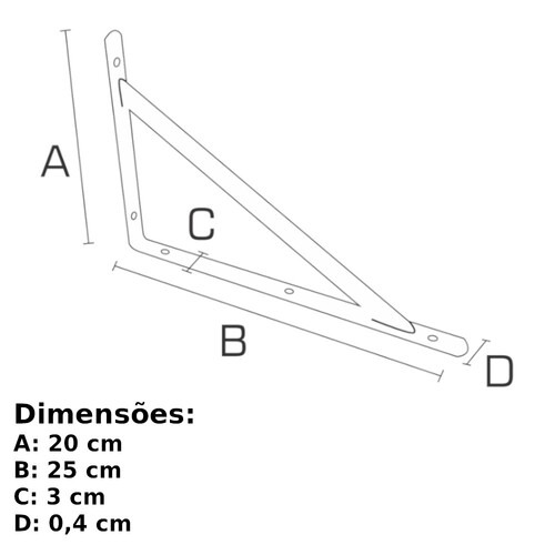 Cantoneira metálica tipo mão francesa reforçada 25 cm branca - BFH1529 Cantoneira metálica tipo mão francesa reforçada 25 cm branca - BFH1529