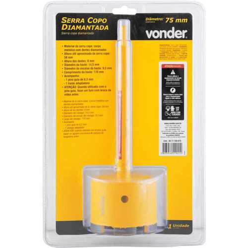 Serra copo diamantada 75 mm com haste