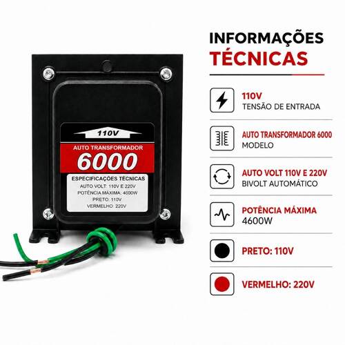Autotransformador de voltagem para pot�ncia at� 4600W - 6000VAT  110V/220V