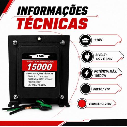Autotransformador de voltagem para pot�ncia at� 10500W - 15000VAT  110V/220V