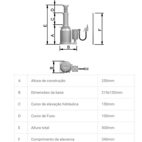 Macaco hidropneum�tico tipo garrafa 30T com v�lvula - MTP30
