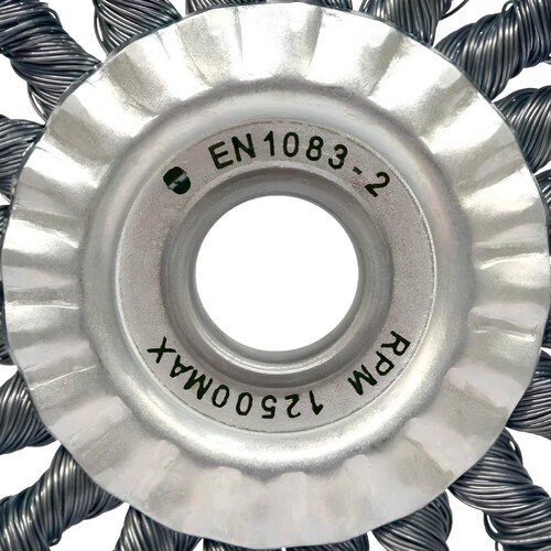 Escova de aço inox circular torcida 114,3 x 12,7 mm com furo Escova de aço inox circular torcida 114,3 x 12,7 mm com furo