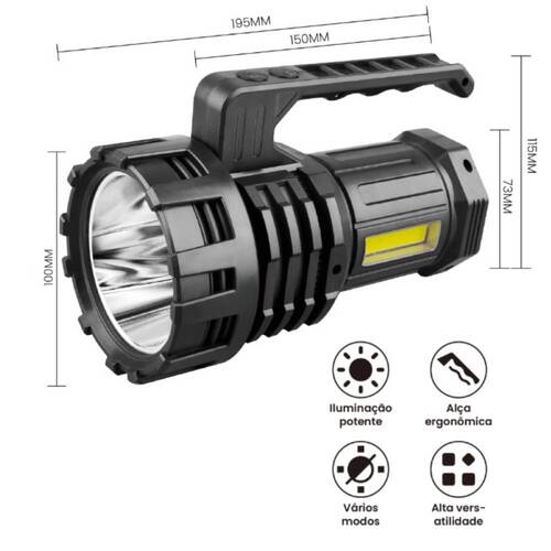 Refletor de busca recarreg�vel com LED COB multifuncional - BOM-4330 
