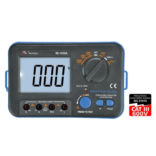 Meg�metro digital para medi��o de resist�ncia 2000 ohms - MI-1000A