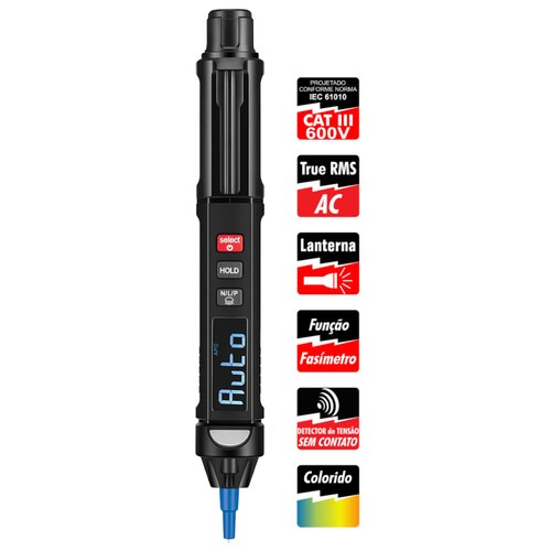 Multímetro digital tipo caneta CAT III 600V EZVOLT3 Multímetro digital tipo caneta CAT III 600V EZVOLT3