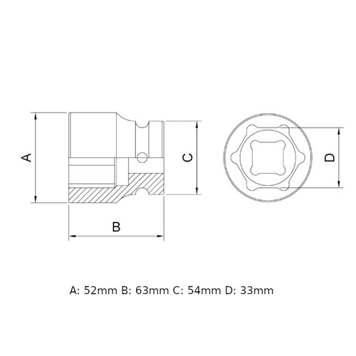 Soquete de impacto sextavado 33 mm encaixe 1 Soquete de impacto sextavado 33 mm encaixe 1