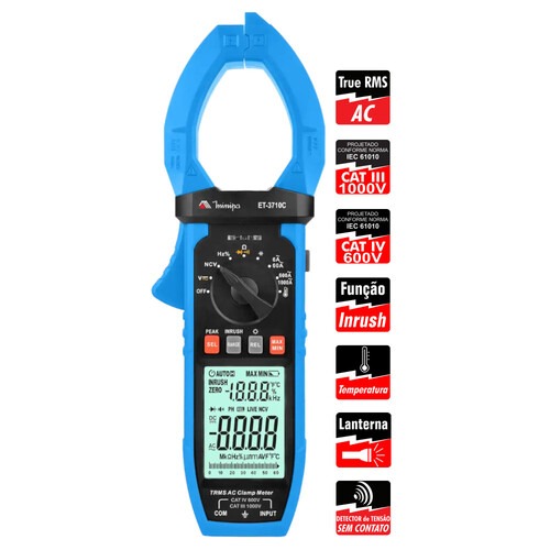 Alicate amperímetro digital 1000A True RMS AC CAT III 1000V - ET-3710C Alicate amperímetro digital 1000A True RMS AC CAT III 1000V - ET-3710C