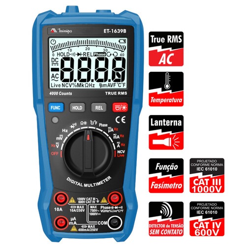 Mult�metro digital port�til True RMS CAT IV 600V - ET-1639B
