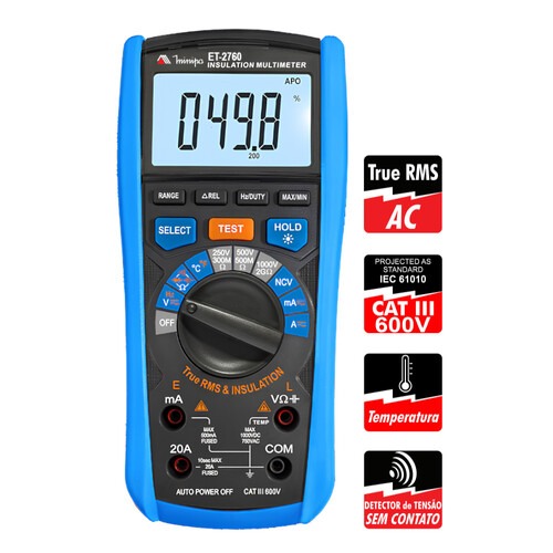 Mult�metro Meg�metro digital True RMS AC CAT III 600V - ET-2760