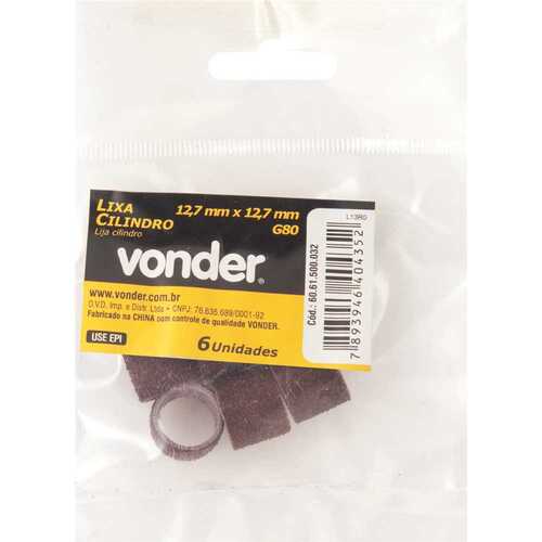 Jogo de lixa cil�ndrica 12,7 x 12,7 mm gr�o G80 com 6 pe�as