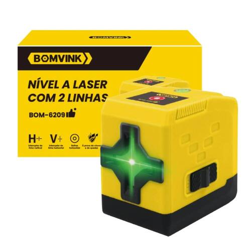 N�vel a laser verde a pilha 2 linhas alcance de 5 m com suporte - BOM-6209