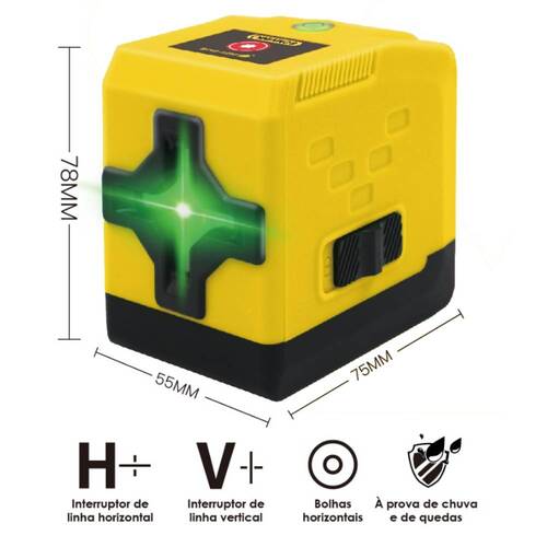 N�vel a laser verde a pilha 2 linhas alcance de 5 m com suporte - BOM-6209