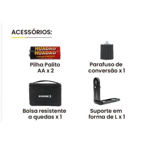 N�vel a laser verde a pilha 2 linhas alcance de 5 m com suporte - BOM-6209