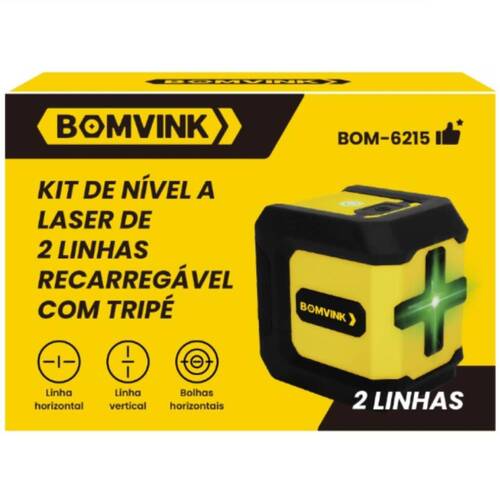 N�vel a laser verde a bateria 2 linhas alcance de 15 m com suporte - BOM-6215