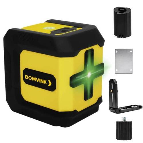 N�vel a laser verde a bateria 2 linhas alcance de 15 m com suporte - BOM-6215