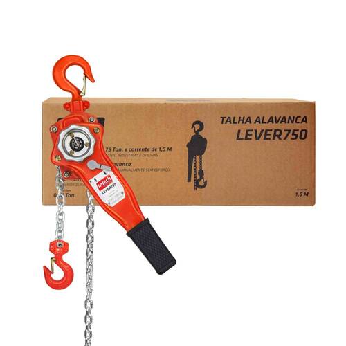Talha manual de alavanca capacidade 750 kg corrente de 1,5 metro - LEVER750