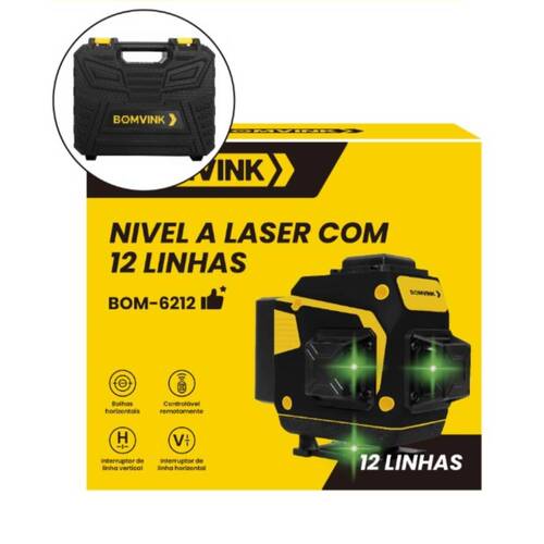 N�vel a laser verde a bateria 12 linhas alcance 25 m com kit de acess�rios - BOM-6212