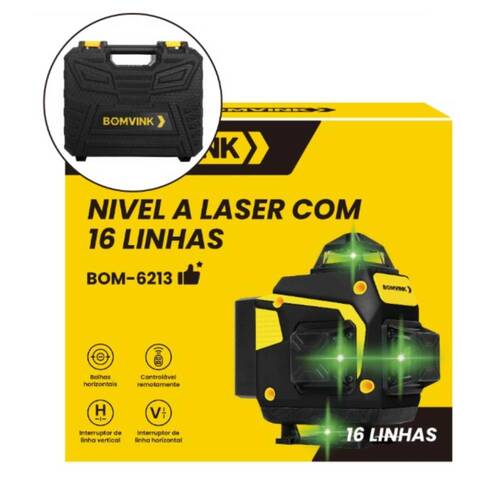 N�vel a laser verde a bateria 16 linhas 25 m com kit de acess�rios - BOM-6213