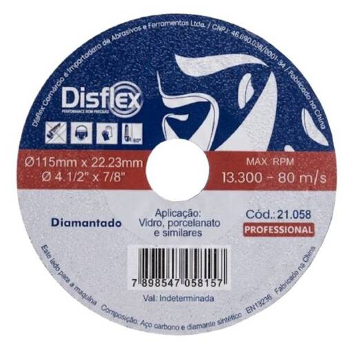 Disco diamantado para porcelanato e vidro 115 mm - 21.058