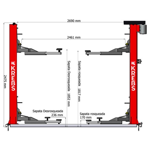 Elevador automotivo 2,5T lubrifica��o a �leo trif�sico vermelho - EF2500